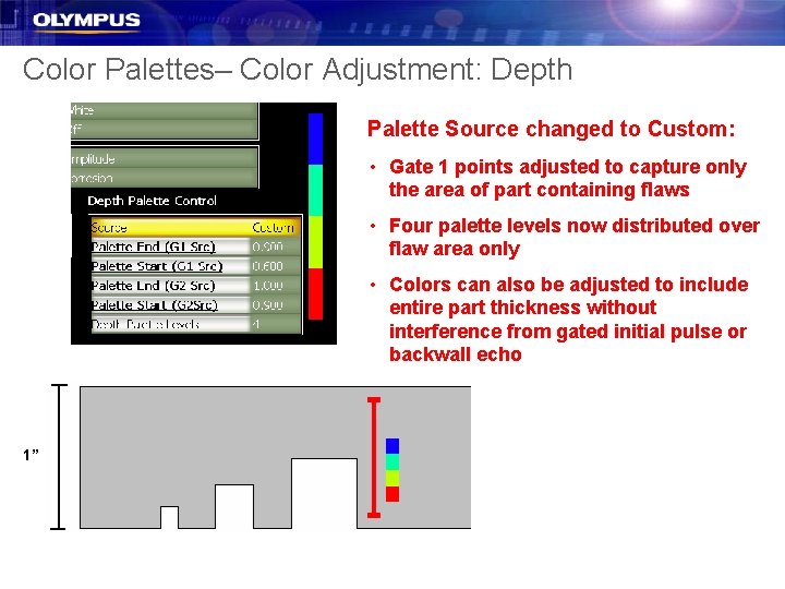 Color Palettes– Color Adjustment: Depth Palette Source changed to Custom: • Gate 1 points Color Palettes– Color Adjustment: Depth Palette Source changed to Custom: • Gate 1 points