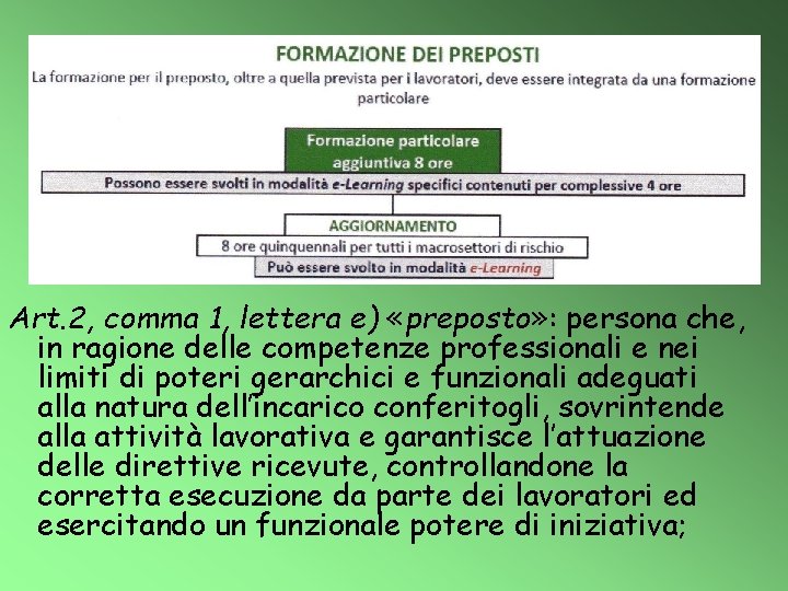 Art. 2, comma 1, lettera e) «preposto» : persona che, in ragione delle competenze