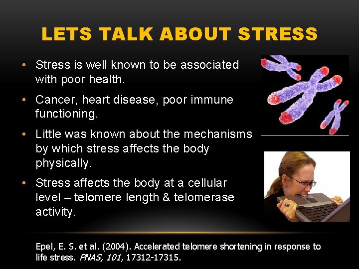 LETS TALK ABOUT STRESS • Stress is well known to be associated with poor