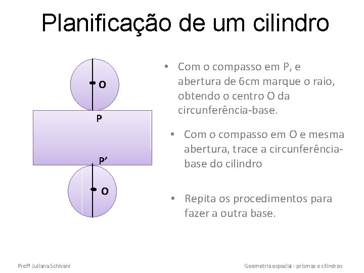 Planificação de um cilindro O P P’ O Profª Juliana Schivani • Com o