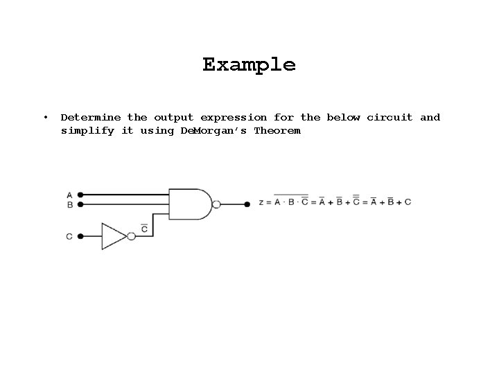 Example • Determine the output expression for the below circuit and simplify it using
