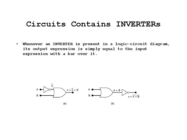 Circuits Contains INVERTERs • Whenever an INVERTER is present in a logic-circuit diagram, its