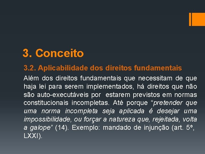 3. Conceito 3. 2. Aplicabilidade dos direitos fundamentais Além dos direitos fundamentais que necessitam