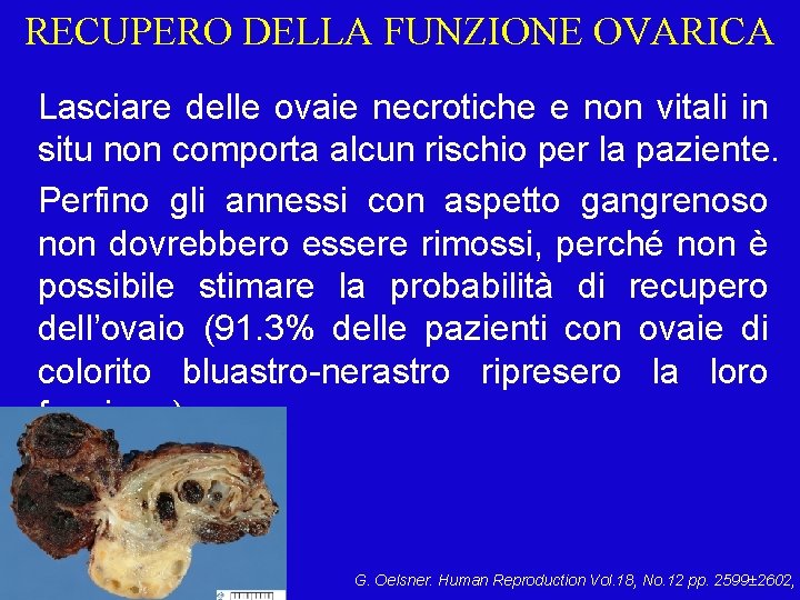 RECUPERO DELLA FUNZIONE OVARICA Lasciare delle ovaie necrotiche e non vitali in situ non