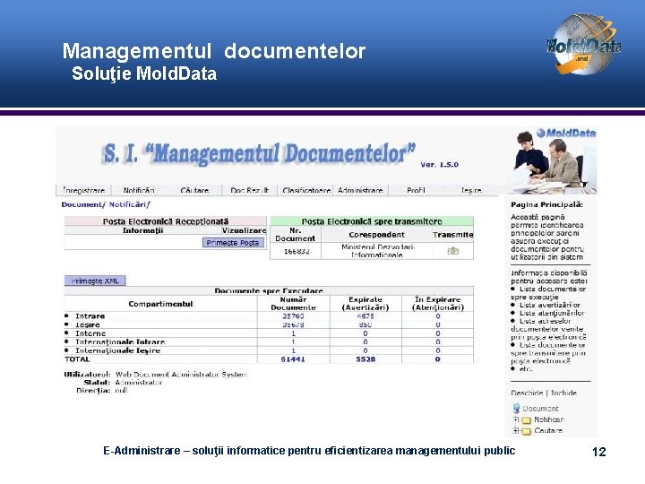 Managementul documentelor Soluţie Mold. Data E-Administrare – soluţii informatice pentru eficientizarea managementului public 12