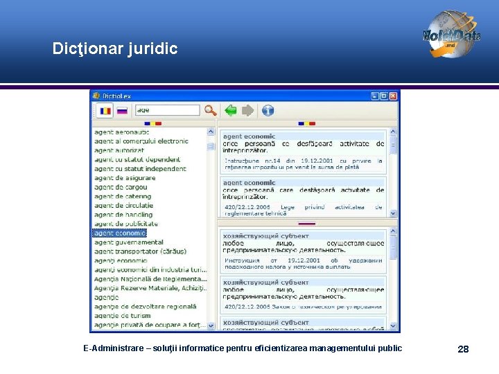 Dicţionar juridic E-Administrare – soluţii informatice pentru eficientizarea managementului public 28 