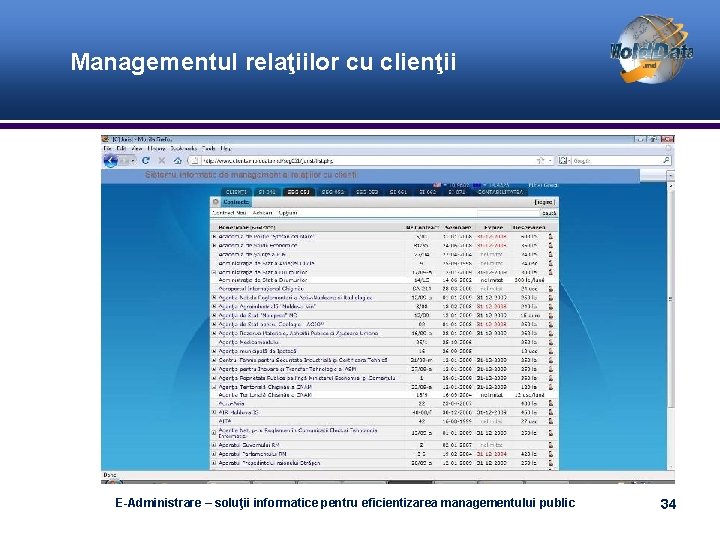 Managementul relaţiilor cu clienţii E-Administrare – soluţii informatice pentru eficientizarea managementului public 34 