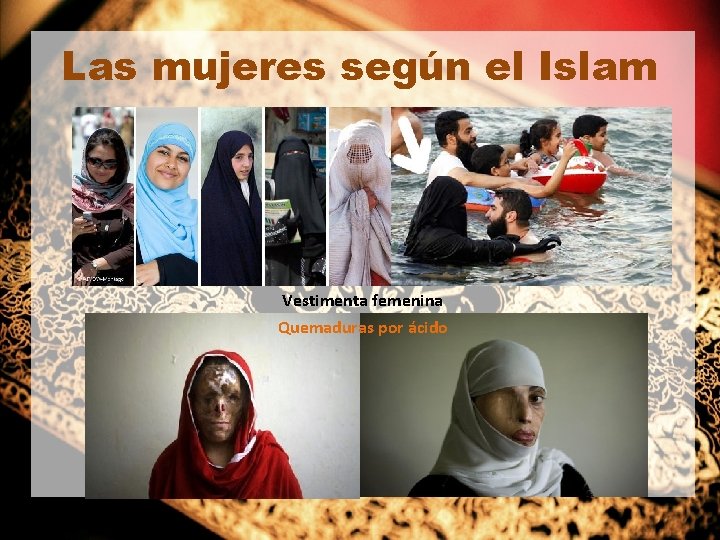 Las mujeres según el Islam Vestimenta femenina Quemaduras por ácido Las mujeres según el Islam Vestimenta femenina Quemaduras por ácido