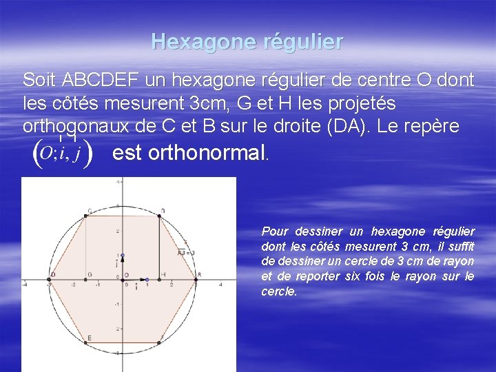 Hexagone régulier Soit ABCDEF un hexagone régulier de centre O dont les côtés mesurent