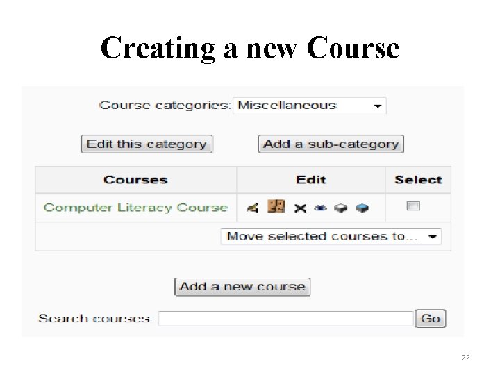 Creating a new Course 22 