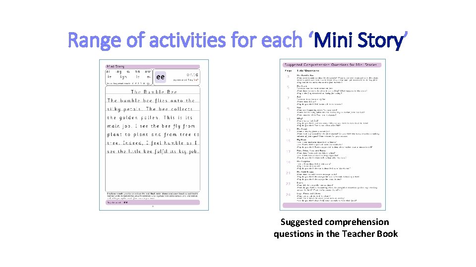 Range of activities for each ‘Mini Story’ Suggested comprehension questions in the Teacher Book