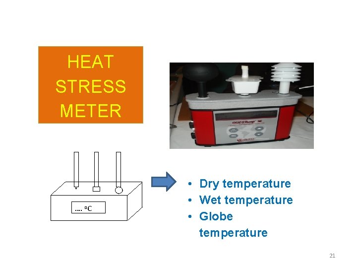 HEAT STRESS METER …. o. C • Dry temperature • Wet temperature • Globe HEAT STRESS METER …. o. C • Dry temperature • Wet temperature • Globe