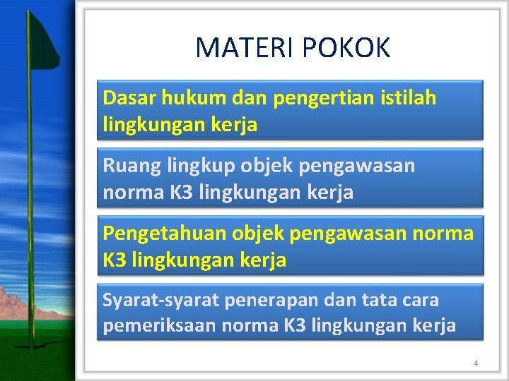 MATERI POKOK Dasar hukum dan pengertian istilah lingkungan kerja Ruang lingkup objek pengawasan norma MATERI POKOK Dasar hukum dan pengertian istilah lingkungan kerja Ruang lingkup objek pengawasan norma