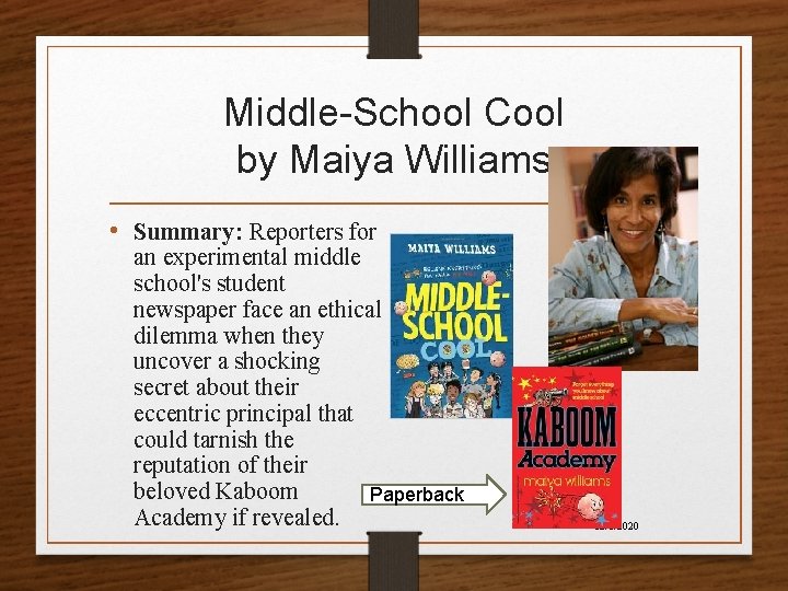 Middle-School Cool by Maiya Williams • Summary: Reporters for an experimental middle school's student Middle-School Cool by Maiya Williams • Summary: Reporters for an experimental middle school's student