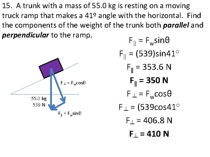 15. A trunk with a mass of 55. 0 kg is resting on a 15. A trunk with a mass of 55. 0 kg is resting on a