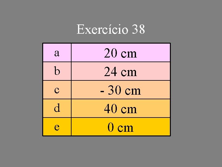 Exercício 38 a b c d e 20 cm 24 cm - 30 cm