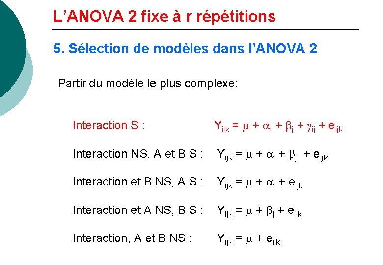 L’ANOVA 2 fixe à r répétitions 5. Sélection de modèles dans l’ANOVA 2 Partir