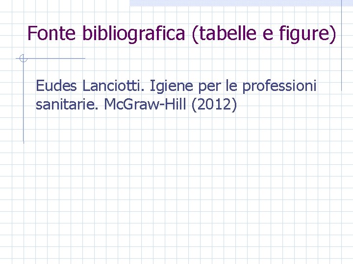 Fonte bibliografica (tabelle e figure) Eudes Lanciotti. Igiene per le professioni sanitarie. Mc. Graw-Hill