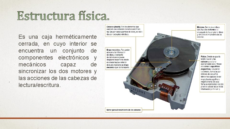 Estructura física. Es una caja herméticamente cerrada, en cuyo interior se encuentra un conjunto