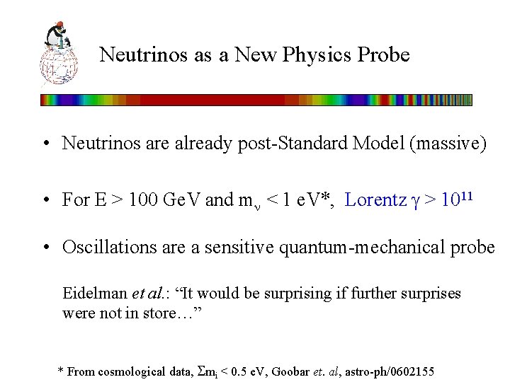 Neutrinos as a New Physics Probe • Neutrinos are already post-Standard Model (massive) •
