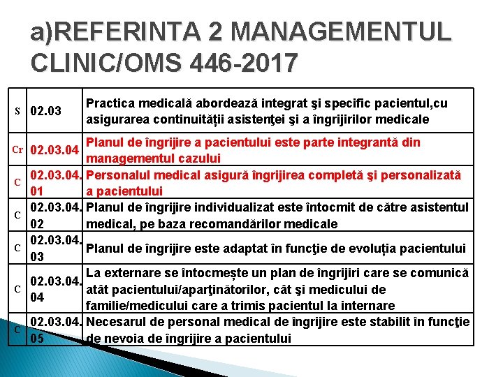 a)REFERINTA 2 MANAGEMENTUL CLINIC/OMS 446 -2017 S Cr C C C 02. 03 Practica