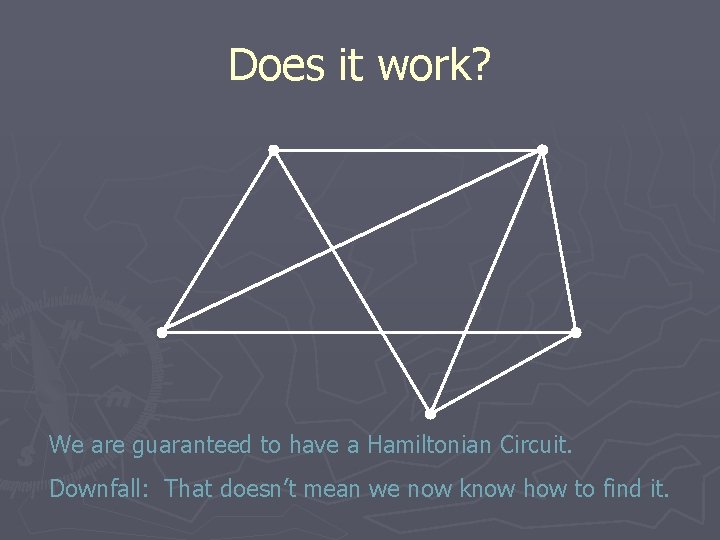 Does it work? We are guaranteed to have a Hamiltonian Circuit. Downfall: That doesn’t