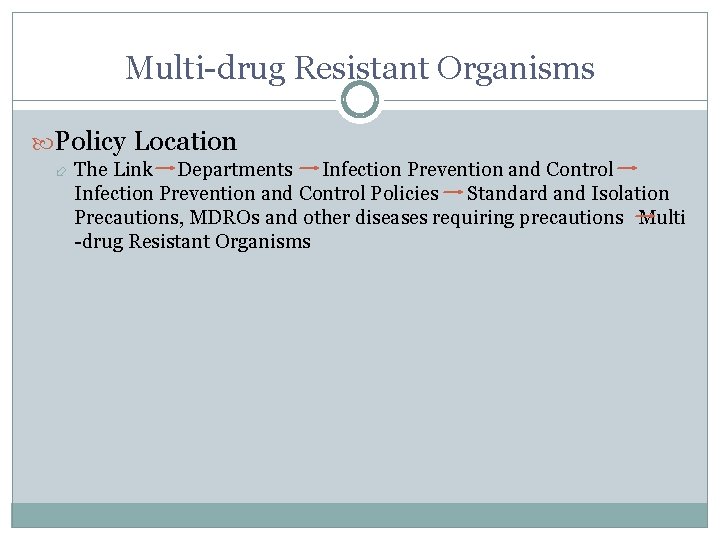 Multi-drug Resistant Organisms Policy Location The Link Departments Infection Prevention and Control Policies Standard