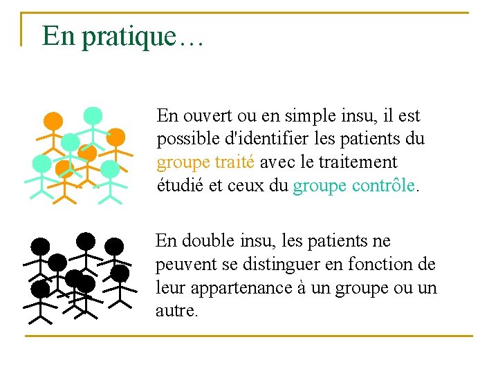 En pratique… En ouvert ou en simple insu, il est possible d'identifier les patients