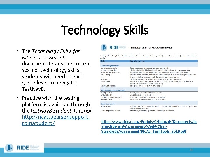 Technology Skills • The Technology Skills for RICAS Assessments document details the current span