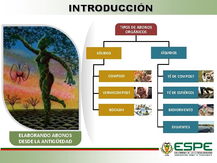 INTRODUCCIÓN TIPOS DE ABONOS ORGÁNICOS SÓLIDOS LÍQUIDOS COMPOST TÉ DE COMPOST VERMICOMPOST TÉ DE