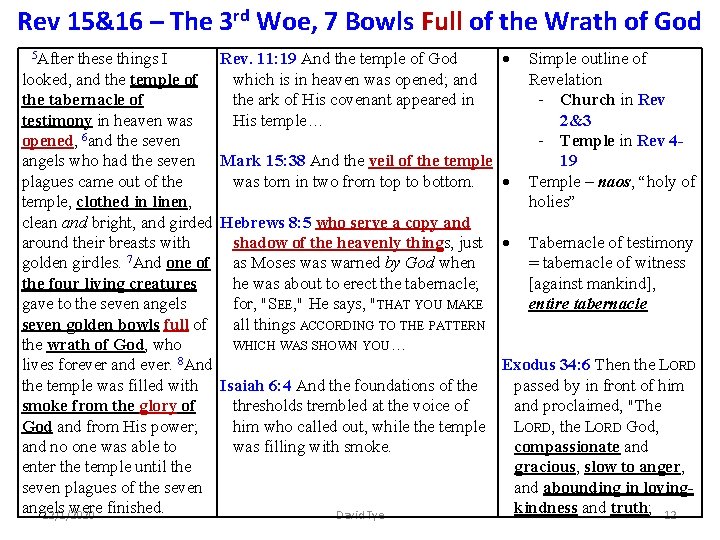 Rev 15&16 – The 3 rd Woe, 7 Bowls Full of the Wrath of