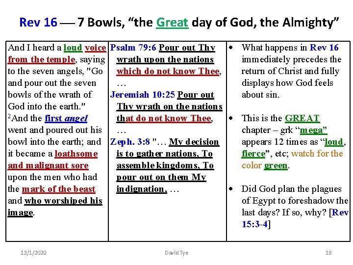 Rev 16 7 Bowls, “the Great day of God, the Almighty” And I heard