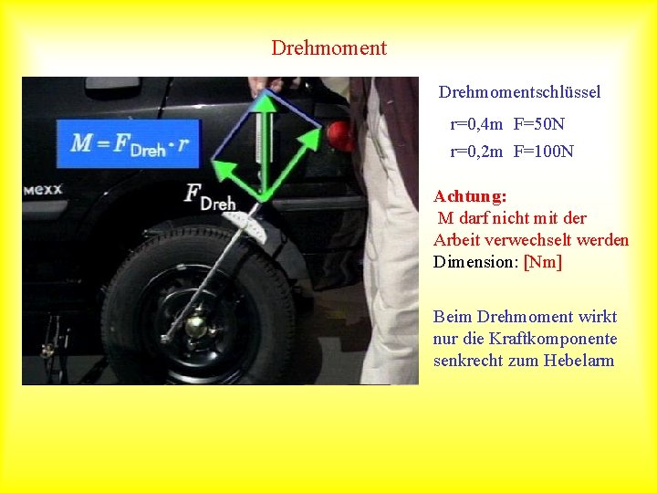 Drehmomentschlüssel r=0, 4 m F=50 N r=0, 2 m F=100 N Achtung: M darf