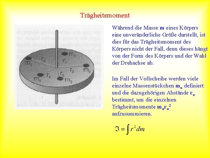 Trägheitsmoment Während die Masse m eines Körpers eine unveränderliche Größe darstellt, ist dies für