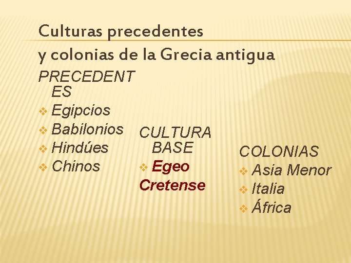 Culturas precedentes y colonias de la Grecia antigua PRECEDENT ES v Egipcios v Babilonios