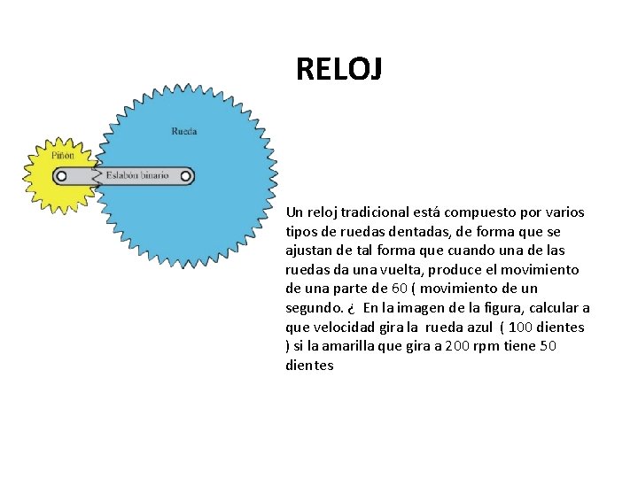 RELOJ Un reloj tradicional está compuesto por varios tipos de ruedas dentadas, de forma