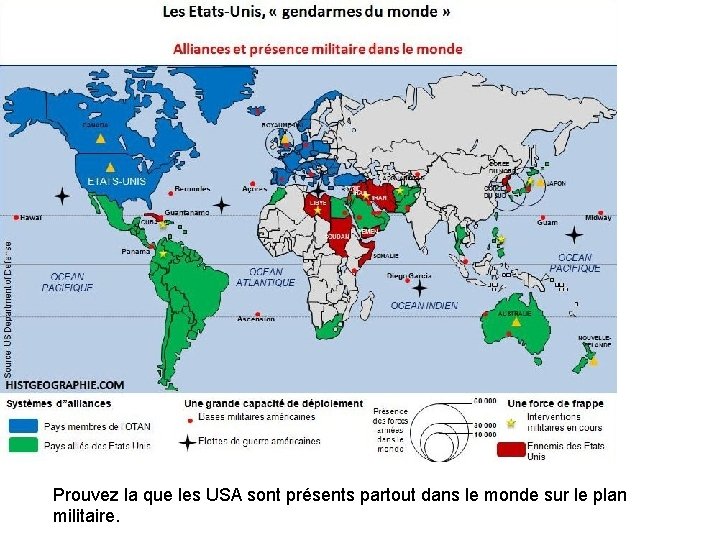 Prouvez la que les USA sont présents partout dans le monde sur le plan