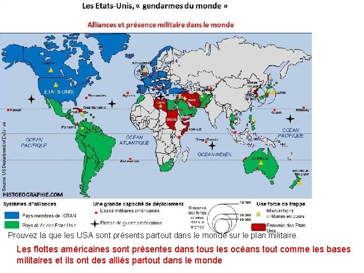 Prouvez la que les USA sont présents partout dans le monde sur le plan