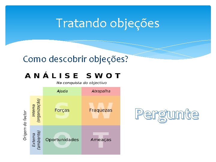 Tratando objeções Como descobrir objeções? Pergunte 