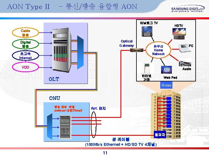 AON Type II - 통신/방송 융합형 AON 아날로그 TV HDTV Cable 방송 Optical Gateway