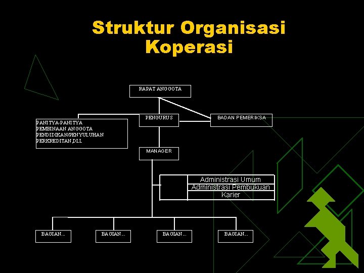 Struktur Organisasi Koperasi RAPAT ANGGOTA PANITYA-PANITYA PEMBINAAN ANGGOTA PENDIDIKAN/PENYULUHAN PERKREDITAN, DLL PENGURUS BADAN PEMERIKSA