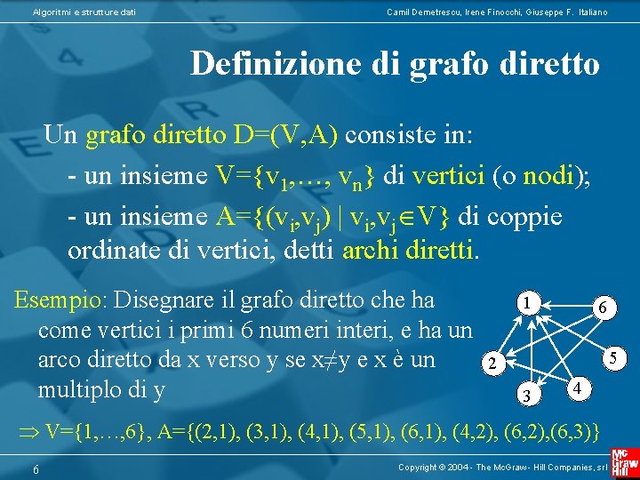 Algoritmi e strutture dati Camil Demetrescu, Irene Finocchi, Giuseppe F. Italiano Definizione di grafo
