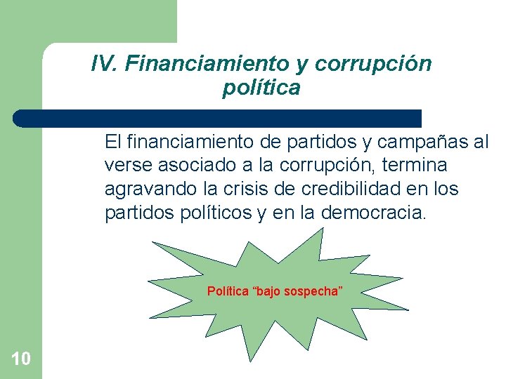 IV. Financiamiento y corrupción política El financiamiento de partidos y campañas al verse asociado
