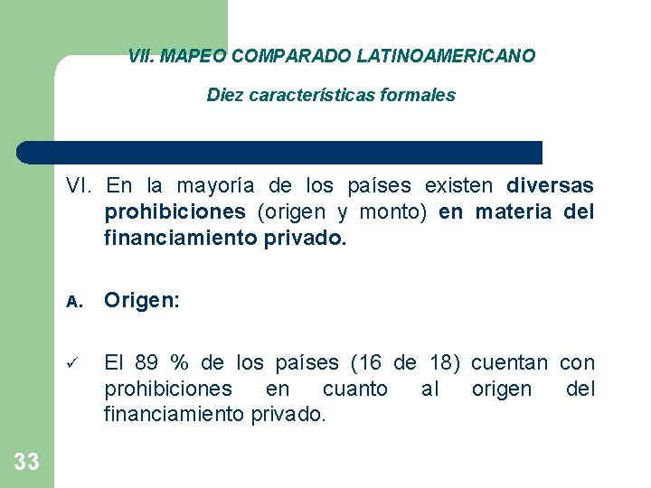 VII. MAPEO COMPARADO LATINOAMERICANO Diez características formales VI. En la mayoría de los países