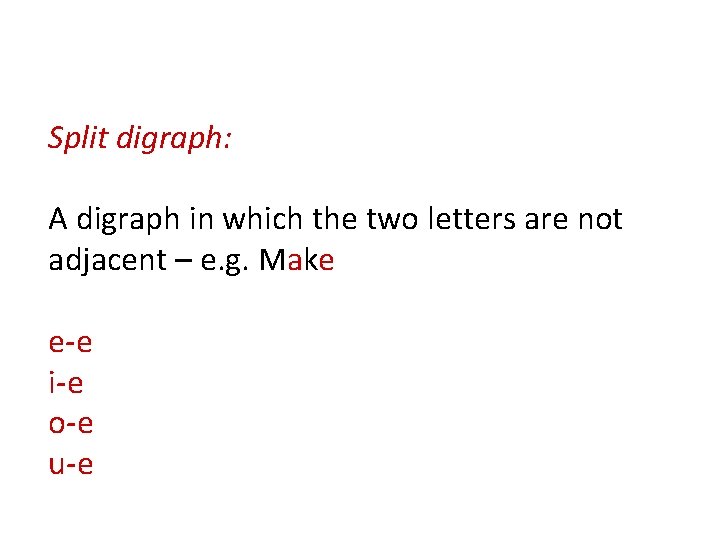 Split digraph: A digraph in which the two letters are not adjacent – e.