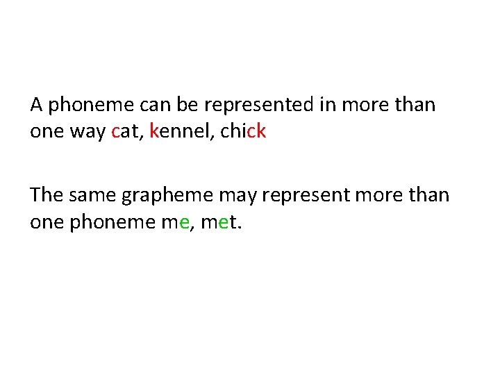 A phoneme can be represented in more than one way cat, kennel, chick The