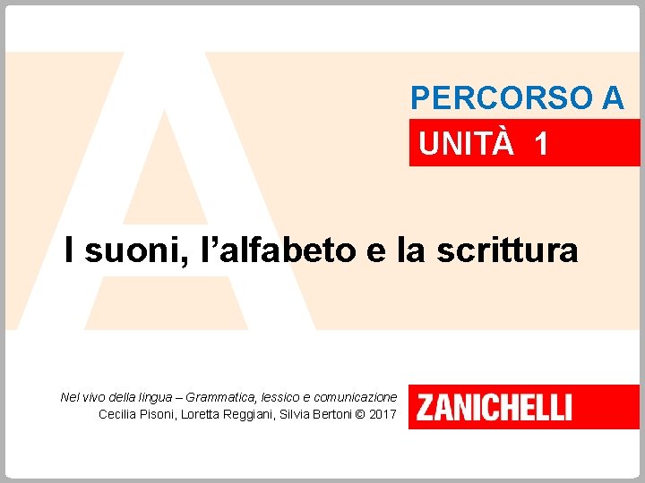 A PERCORSO A UNITÀ 1 I suoni, l’alfabeto e la scrittura Nel vivo della