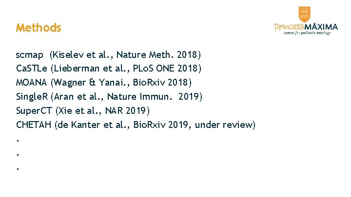 Methods scmap (Kiselev et al. , Nature Meth. 2018) Ca. STLe (Lieberman et al. Methods scmap (Kiselev et al. , Nature Meth. 2018) Ca. STLe (Lieberman et al.