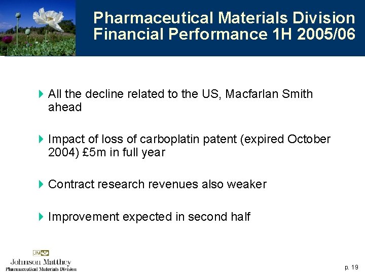 Pharmaceutical Materials Division Financial Performance 1 H 2005/06 4 All the decline related to