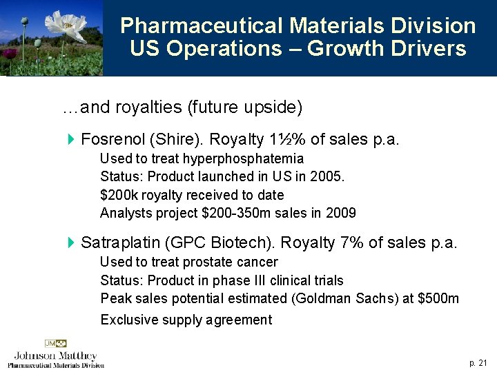 Pharmaceutical Materials Division US Operations – Growth Drivers …and royalties (future upside) 4 Fosrenol